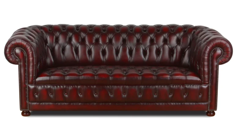 Englisches Chesterfield Sofa in rotem Leder